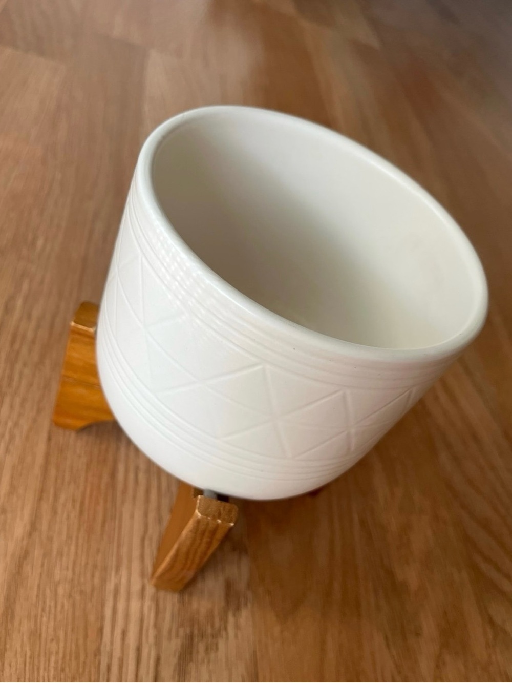 Planter Ceramic Pot with Wood Stand